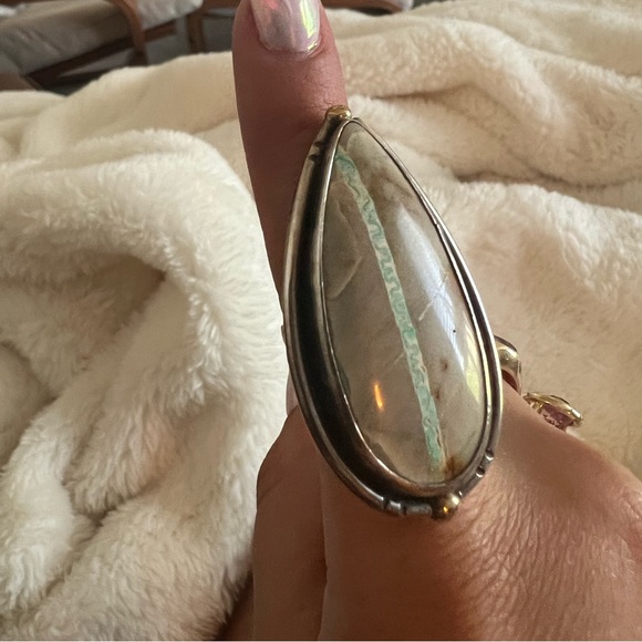 Unique large royston ribbon turquoise ring sterling silver and gold accents 7 - Picture 4 of 5